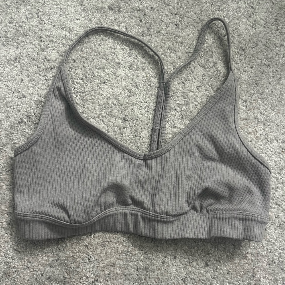 ALO Yoga Ribbed Bralette Sports Bra in Taupe Gray